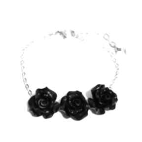 Bransoletka - czarne róże koral yenoo, kwiat, biżuteria na wesele, dla niej