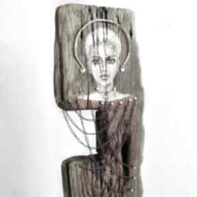 Obraz na starym drewnie, desce, z miedzią 7 aleksandrab, kobieta, rustykalny