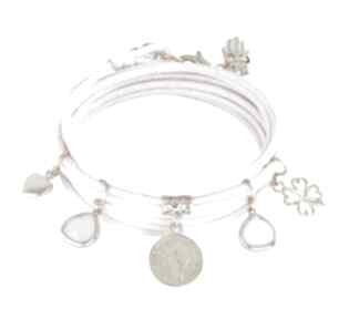 Twine with charms - light pink lavoga sznurek, kryształek, moneta, koniczynka