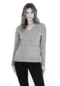 w warkoczowy wzór - swe316 szary mkm swetry sweter, bez zapięcia, na jesień, z długim