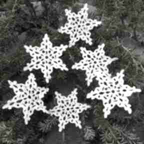Prezenty święta! Srebrne gwiazdki gęsto plecione zestaw 6szt dekoracje świąteczne crochetart