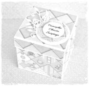 Elegancki prezent - pamiątka chrztu scrapbooking kartki wrzosowisko exploding box, pudełeczko