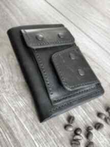 Czarny portfel na bilon ze skóry ręcznie uszyty robert zmuda męski, dowód rejestracyjny