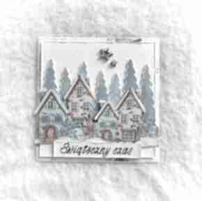 Prezent! Kartka świąteczna scrapbooking rodzinny czas, domki, las, boże narodzenie, zimowe
