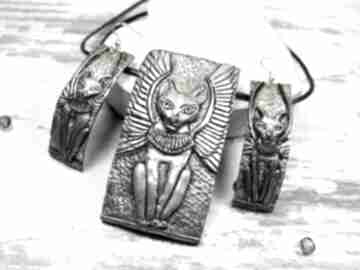 Bastet - komplet biżuterii inspirowany starożytnym egiptem kameleon, kot, koty, kolczyki