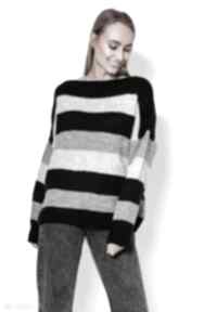 Oversize'owy w - swe299 czarny szary jasny mkm swetry sweter, damski w paski, kolorowy