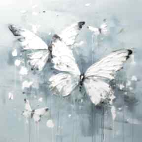 Białe na niebieskim tle - wydruk 50x50 cm annsayuri art płótnie, motyle, kwadratowy obraz