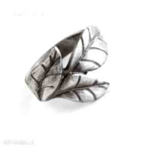 z listkiem b414 artseko pierścionek, srebrny, liść, ręczniewykonany