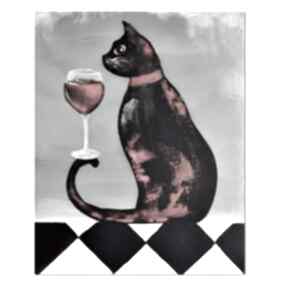 Kot degustator 2, obraz malowany na płótnie aleksandrab, wino, prezent