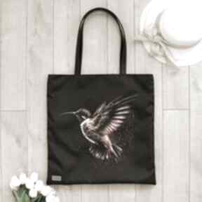 Duża torba shopper z kolibrem kinga wodzak, pojemna torebka z ptakiem, ptaki kolibry, czarna