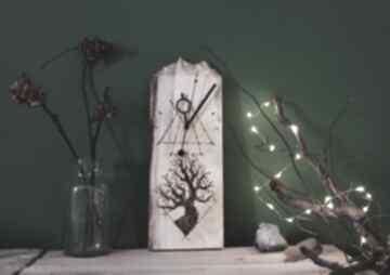 Drewniany zegar ścienny góry i pirografia zegary fjordkjede drewno, magiczny, geometryczny