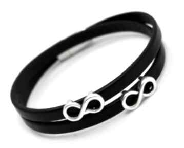 Bransoletka skóra magnetoos double infinity black beezoo, rzemień, nieskończoność