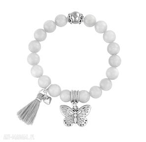 Tassel light grey jade butterfly jadeit motyl chwost bransoleta