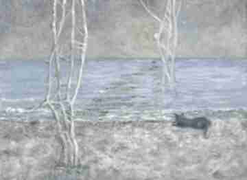 Rozważny i romantyczny elisabeth czarny kot, nad morzem pejzaż, nocny nikturn, wieczór z kotem
