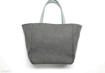 Shopper bag worek - dark grey i rączki miętowe na ramię torebki niezwykle elegancka, nowoczesna