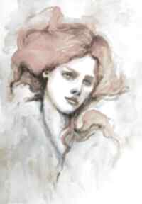 marzenie" akwarela artystki laube - adriana art kobiety, tycjanowe portret, rudej rude
