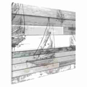 Obraz na płótnie - żaglówka deski shabby chic w kwadracie 80x80 cm 72502 vaku dsgn, drewno