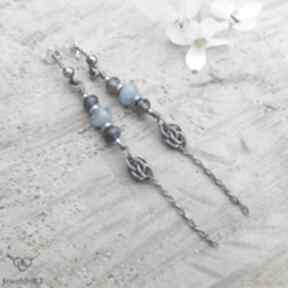 Błękity i szarości - kolczyki jewelsbykt srebrne, długie nowoczesne, kamienie naturalne