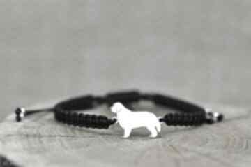 Nowofundland - bransoletka z psem, srebro 925 pasją i pędzlem, z biżuteria sznurkowa