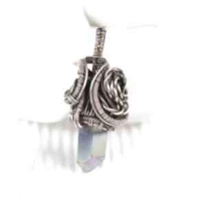 Wisiorek z kwarcem tytanowym wisiorki blue pearl art wire wrapping - na rzemyku, biżuteria