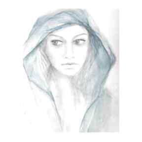 Obraz malowany portret kobieta akwarela rysunek do salonu
