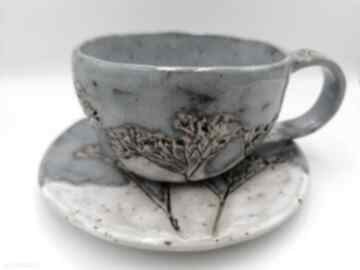 Mini komplet "błękitno - kwiatowo" ceramika eva art rękodzieło, filiżanka z gliny, do kawy