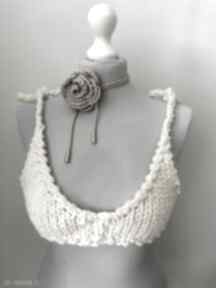 Top crop ecru handmade bluzki happy czapy, bawełniany, bawełna, na lato, modne topy