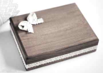 Pudełko na obrączki 3 serca ślub biala konwalia - drewno - rustykalne