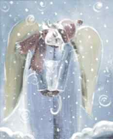 Aniołek z kotkiem zima giclee marina czajkowska anioł, dom, kot, prezent