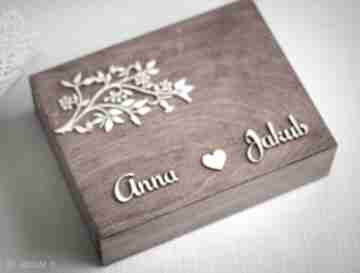 Pudełko na - gałązka II księgi gości biala konwalia ślub, obrączki, drewniane, drewno