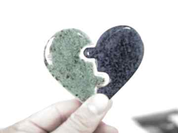 dwie połówki ceramika fingers art ceramiczne serce, magnes, na szczęście, prezent dla pary
