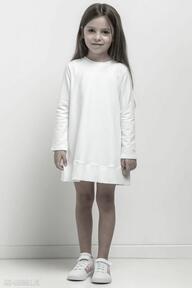 dla dziewczynki, mmd36, biała sukienki tessita trapezowa, szeroką plisą u dołu, możliwość