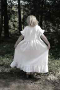 Biała sukienka lniana z falbanami 100% len aga, na lato, oversize, długa, lnu, boho
