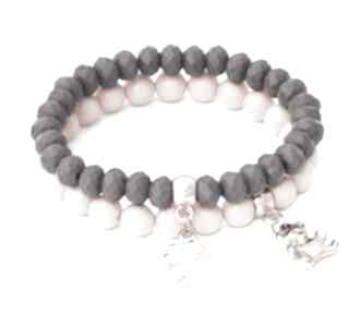 Salmon pearl violet crystal with bear clover perła kryształki miś