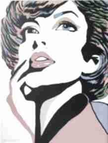Obraz ręcznie malowany mon arti pop art, kolorowe wlosy, akrylowy, kobieta, marzycielka