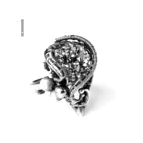 Osobliwość - silver lights pierścień z pirytem miechunka piryt, srebrny, baśniowy, wire