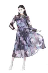 Rozkloszowana sukienka fioletowa taravio midi - zwiewna z długim rękawem, z szyfonu