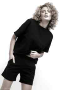 Bluza z krótkim rękawem t386, czarna tessita krótka, bawełniana, dres, bawełna, prosty