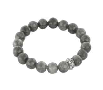 Gray jade with crystal bead jadeit cyrkonie bransoletka gumce