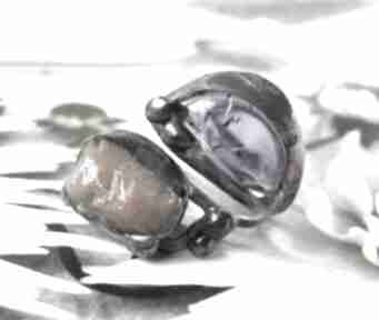 Regulowany pierścionek: z ametystem i krzemieniem witrażka pierścień, kamieni, miedziany miedź