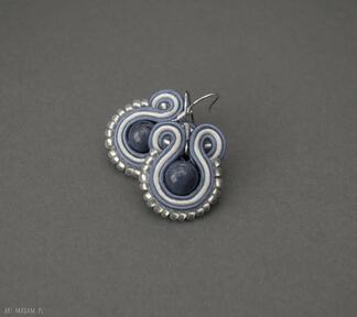 Kolczyki sutasz z jadeitami si su soutache, sznurek, niebieskie, granatowe, ecru, eleganckie