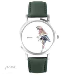 Zegarek - czerwona papuga skórzany, zielony zegarki yenoo, bransoletka, dżungla