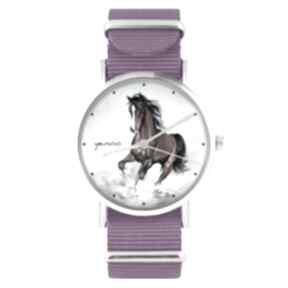 Zegarek - brązowy koń amarant, nylonowy zegarki lili arts, pasek, grafika, malowany