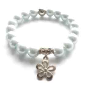 Bransoleta mint pearls&gold flower camshella perły, kwiat, kwiatuszek, charms, zawieszka