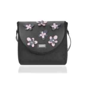 Torebka puro classic 2308 flower decoration black and pink farbotka, na co dzień, elegancka