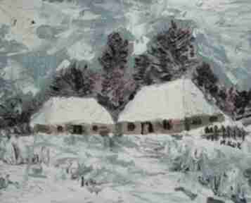 Obraz olejny zima na wsi carmenlotsu do salonu, obrazy zamówienie, malarstwo ekspresjonizmu
