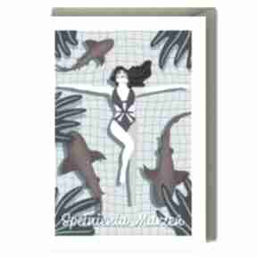 Kartka urodzinowa, spełnienia marzeń, kobieta w basenie paper flamingo okolicznościowa