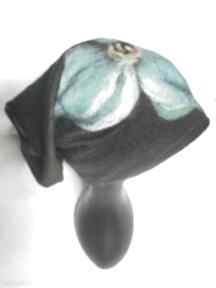 filcowana zimowa handmade w kwiaty na podszewce - rozmiar uniwersalny, wełniana, fil czapki