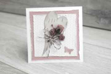 Kartka z różą scrapbooking bee brzozowe serce, serduszko, romantyvzna, karteczka