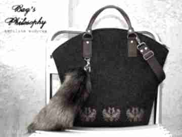 Shopper bag w stylu folk z kitą torebki bags philosophy filc